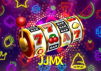 Una escena digital vívida inspirada en casino con JJMX mostrado prominentemente, luces brillantes, fichas, cartas y acentos dorados.